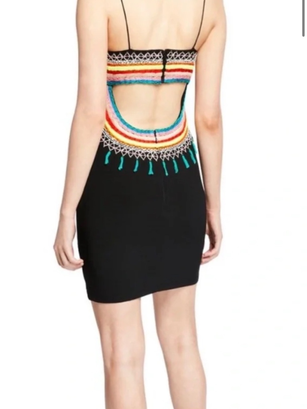 Alice + Olivia Black Mini Dress with Multicolor Embroidery